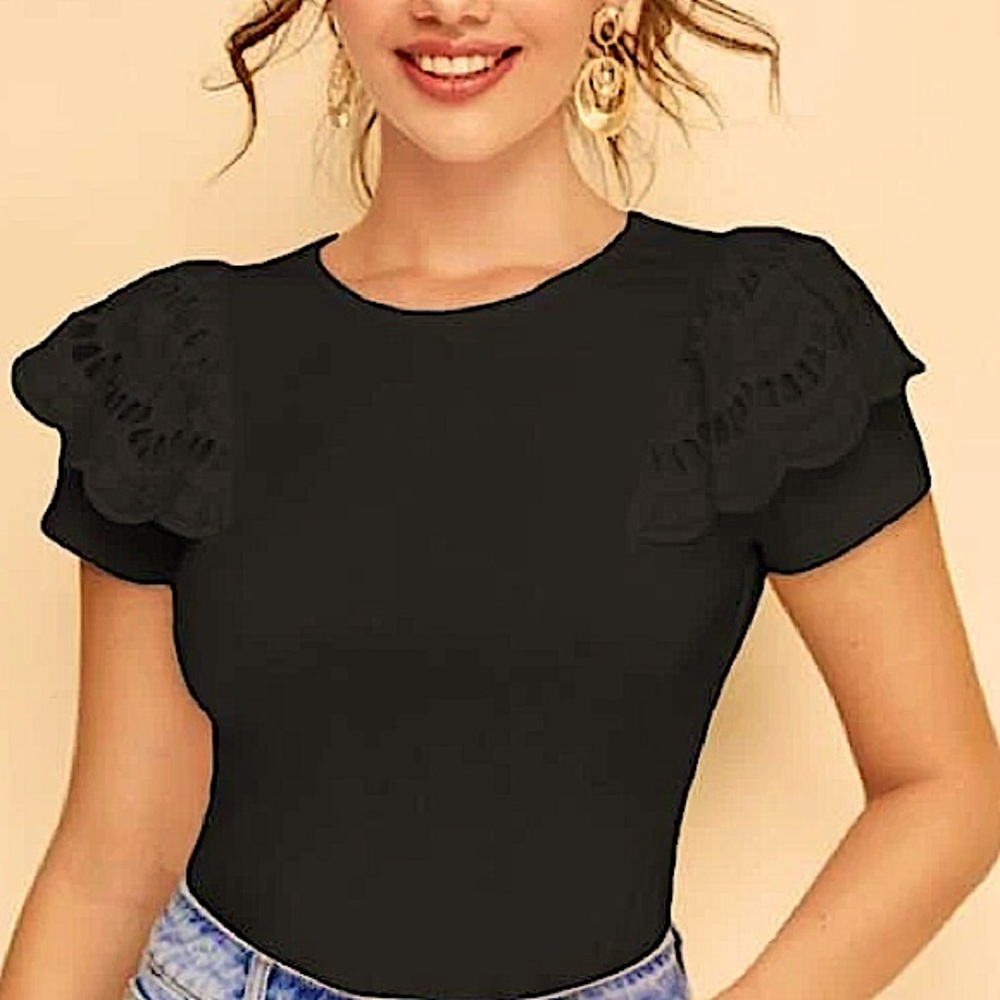 Eyelet Sleeve Cotton Tee